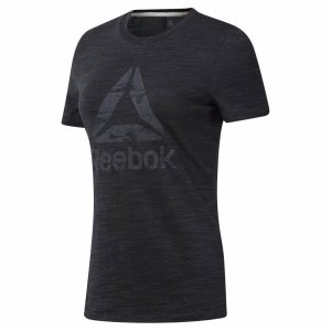 Reebok Training Essentials Marble Logo T Shirt Damen - Schwarz - DE 164-OCF